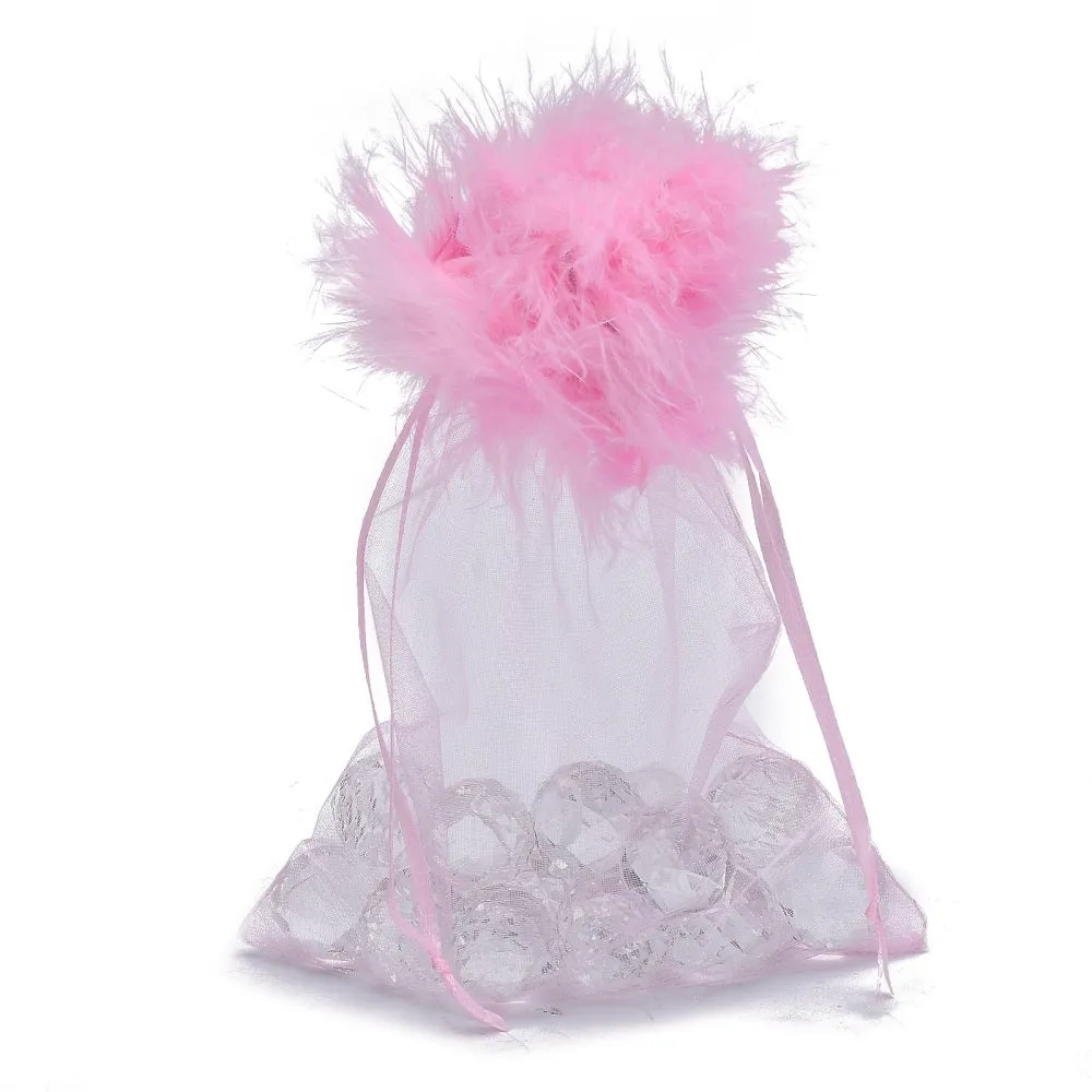1 Bag Organza Gift Bags, with Drawstring and Feather, Jewelry Pouches Bags, for Wedding Party Candy Mesh Bags, Rectangle, Black, 17.5x12.5x0.07cm
