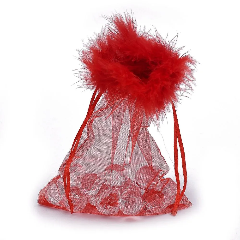 1 Bag Organza Gift Bags, with Drawstring and Feather, Jewelry Pouches Bags, for Wedding Party Candy Mesh Bags, Rectangle, Black, 17.5x12.5x0.07cm