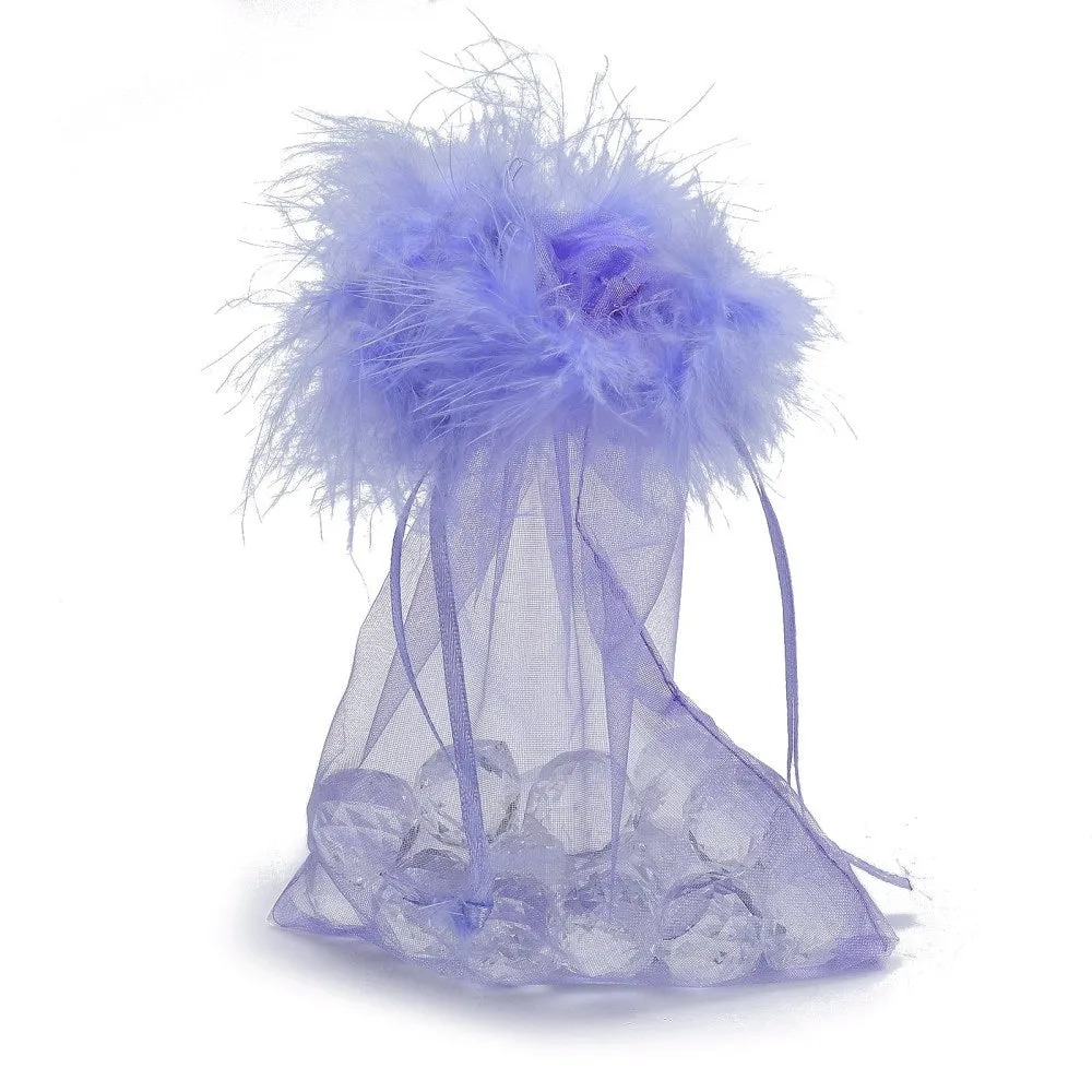 1 Bag Organza Gift Bags, with Drawstring and Feather, Jewelry Pouches Bags, for Wedding Party Candy Mesh Bags, Rectangle, Black, 17.5x12.5x0.07cm