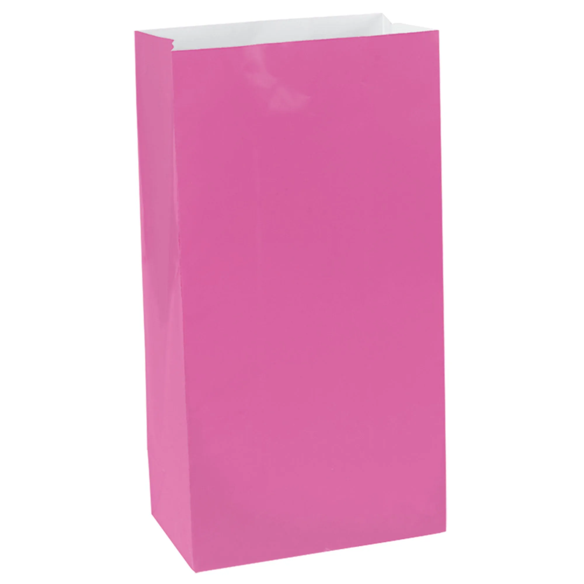 12 Mini Paper Bags Bright Pink  6.5x3x2in