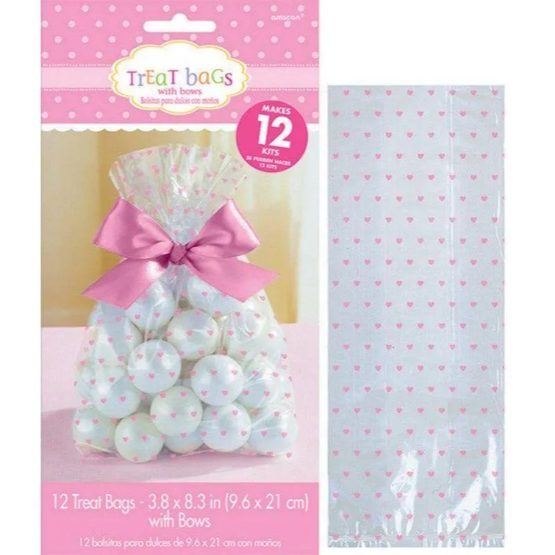 12 Pack Baby Shower Pink Cello Treat Bags