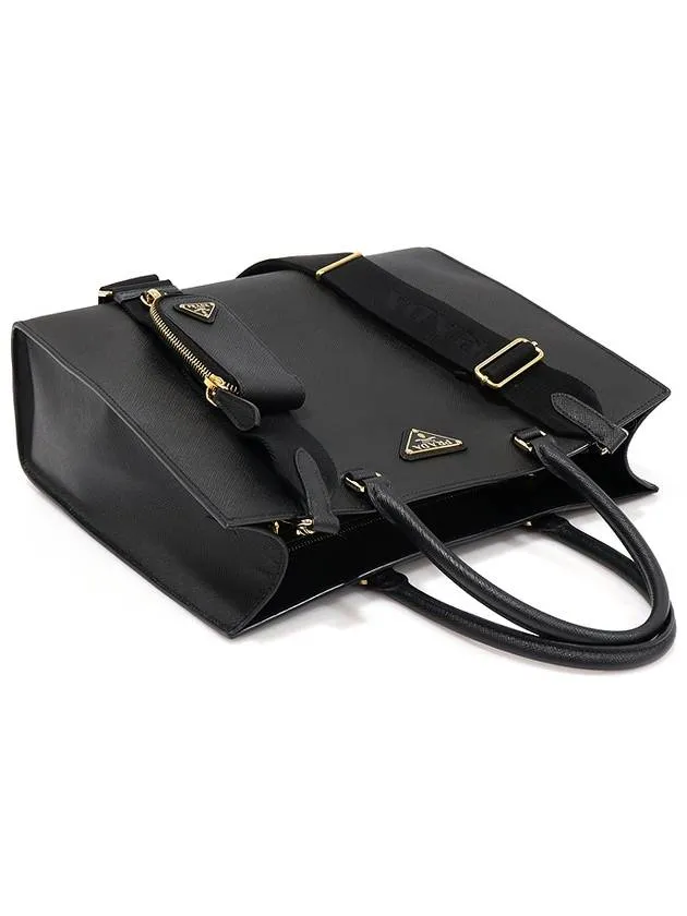 1BA335 Black Saffiano Lux Gold Plated Large Tote 2WAY
