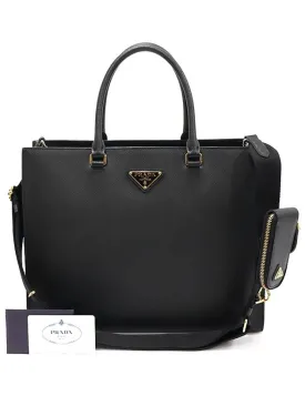 1BA335 Black Saffiano Lux Gold Plated Large Tote 2WAY