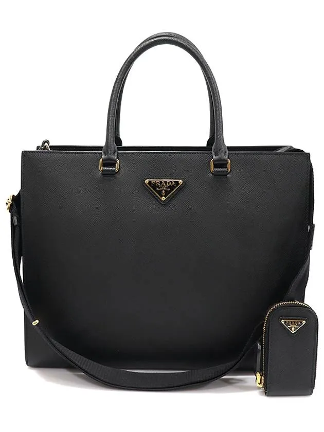 1BA335 Black Saffiano Lux Gold Plated Large Tote 2WAY