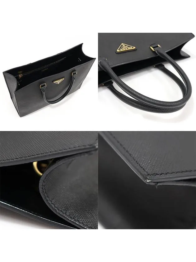 1BA335 Black Saffiano Lux Gold Plated Large Tote 2WAY