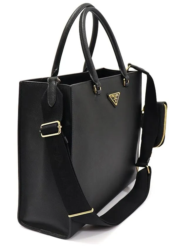 1BA335 Black Saffiano Lux Gold Plated Large Tote 2WAY