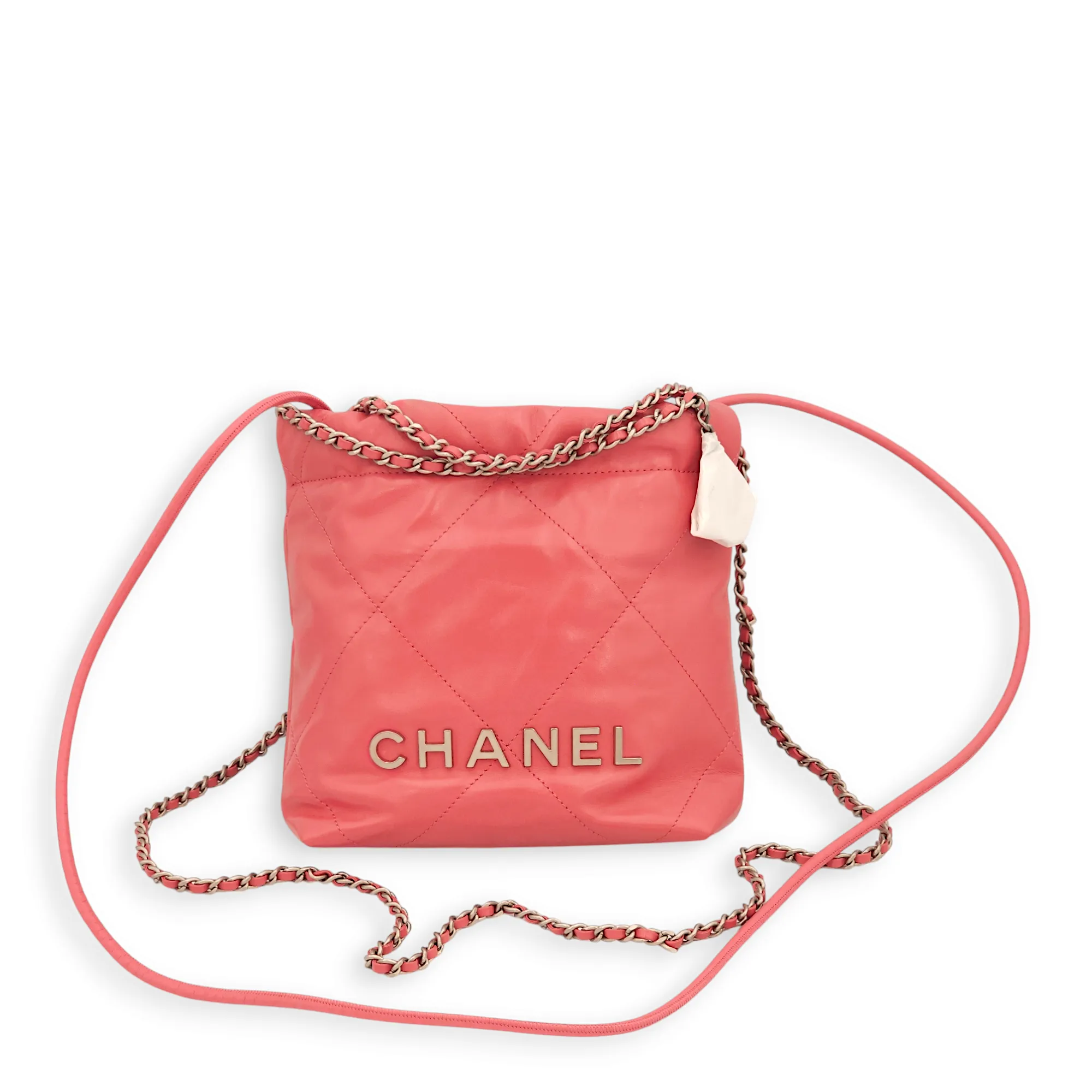 22 Mini Pink Tote Bag in Calfskin, Palladium hardware