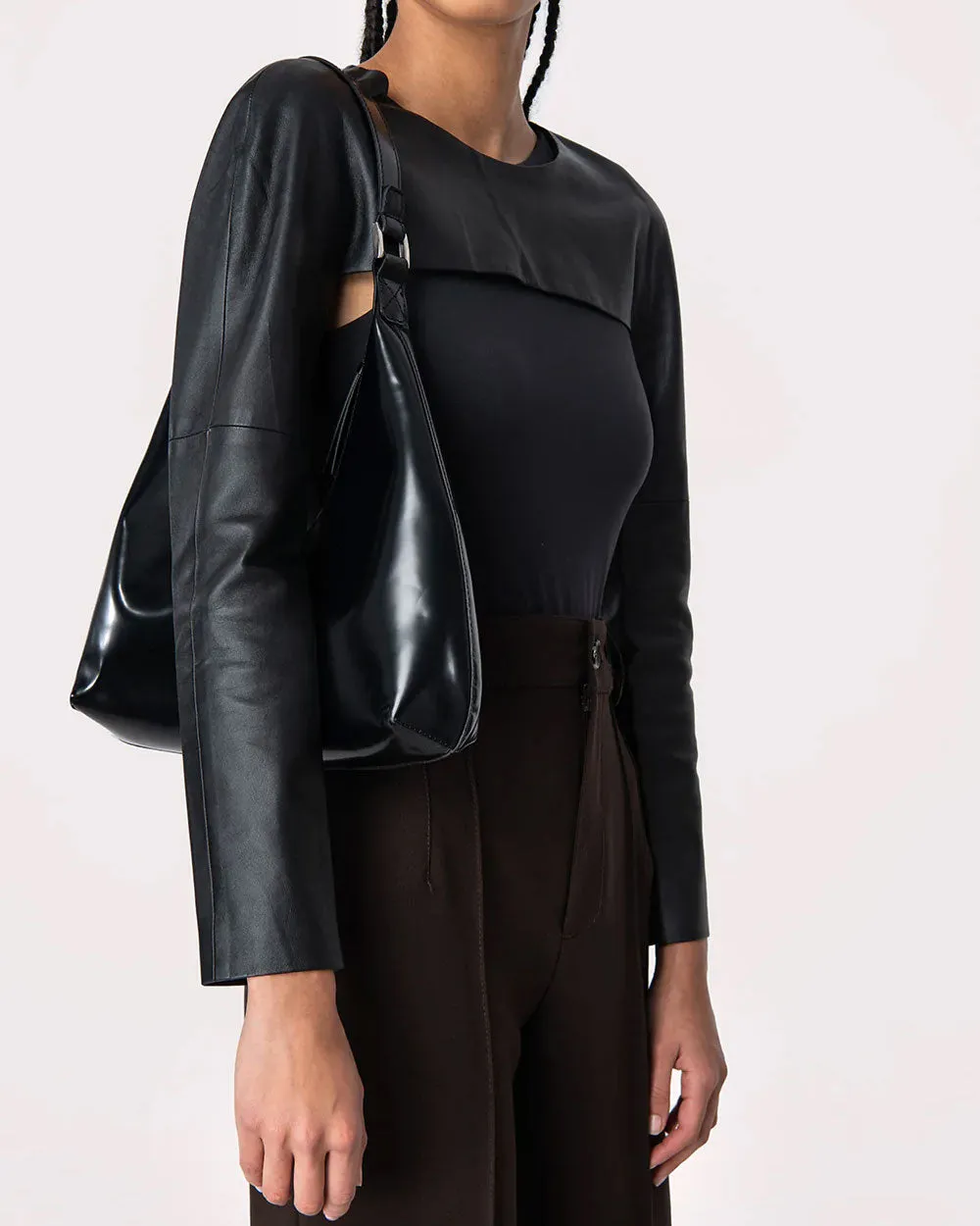 Amber Semi Patent Leather Bag in Black
