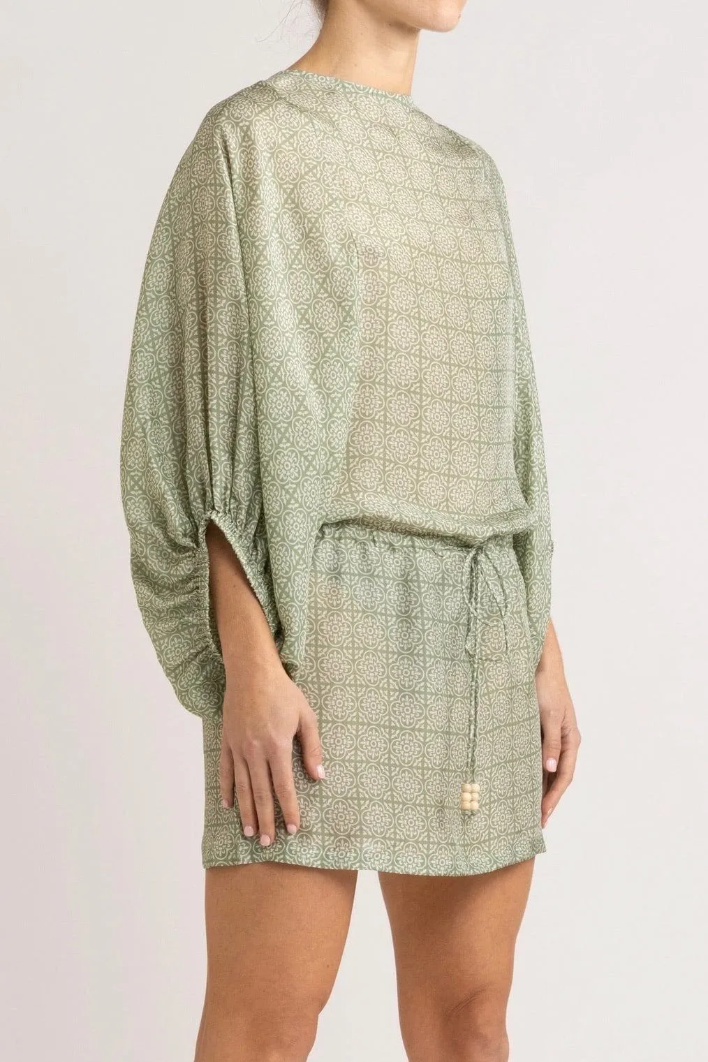 Angelique Jade Green Silk Short Dress