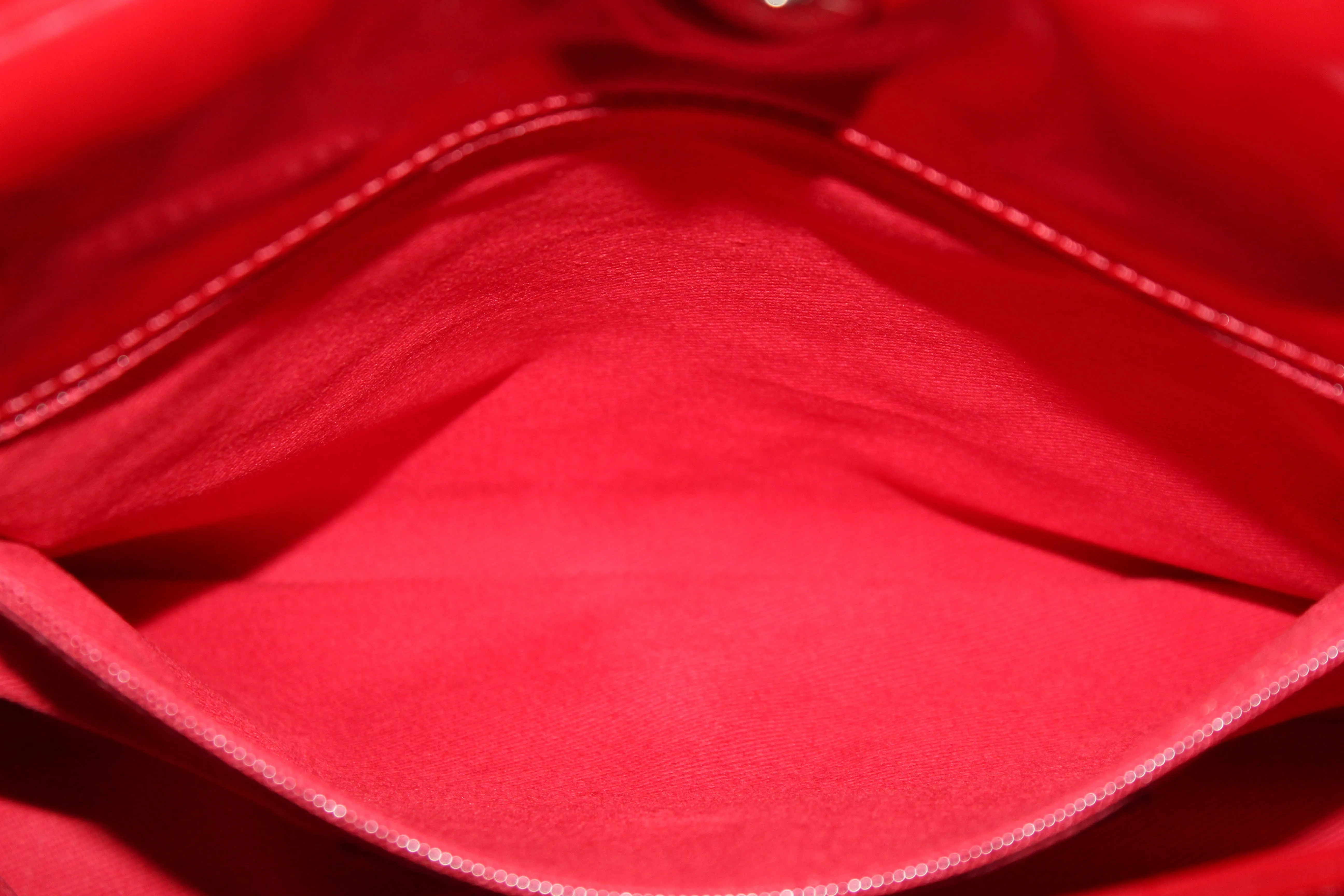 Authentic Chanel Red Quilted Patent Leather Bowling Mademoiselle Shoulder Bag