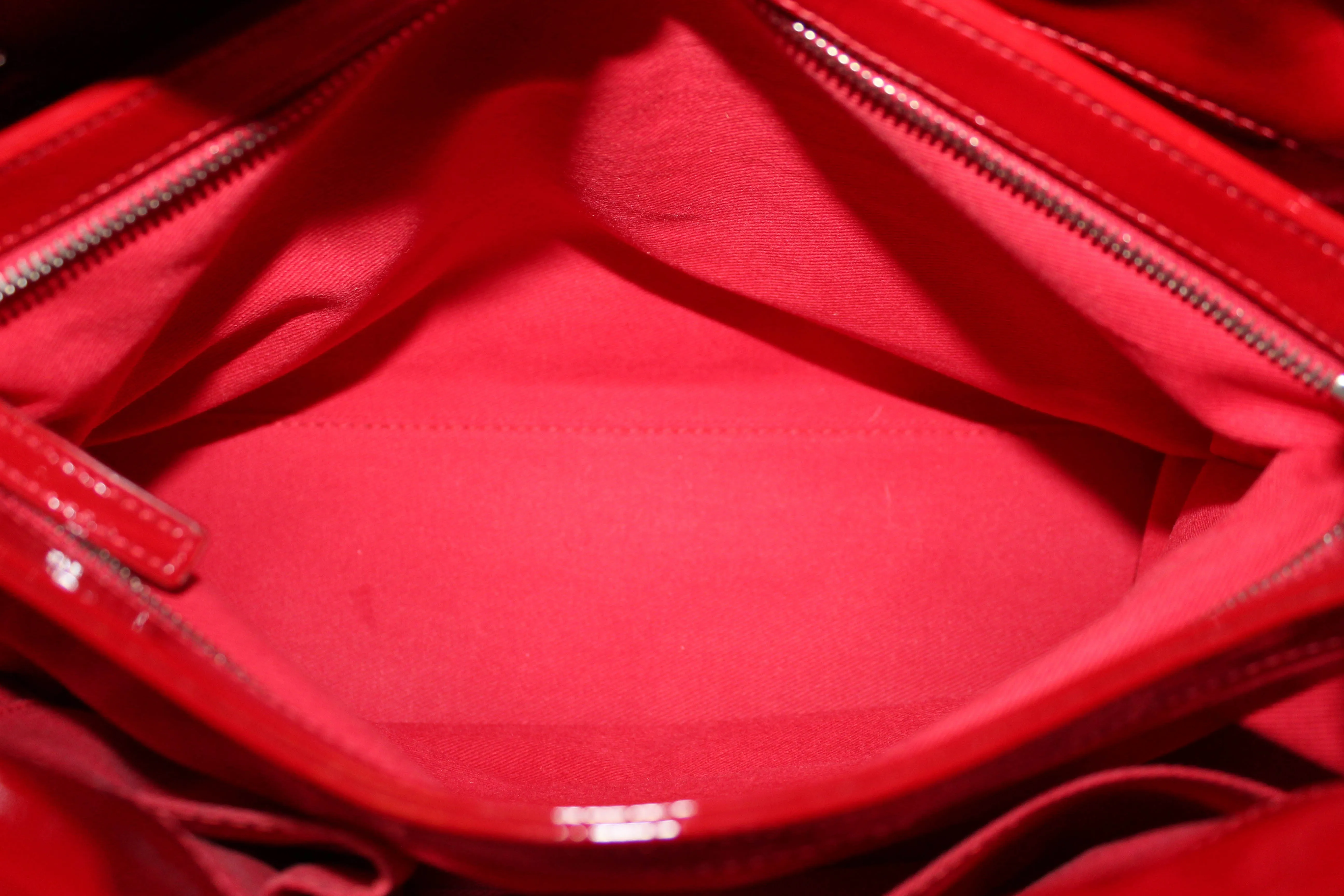Authentic Chanel Red Quilted Patent Leather Bowling Mademoiselle Shoulder Bag
