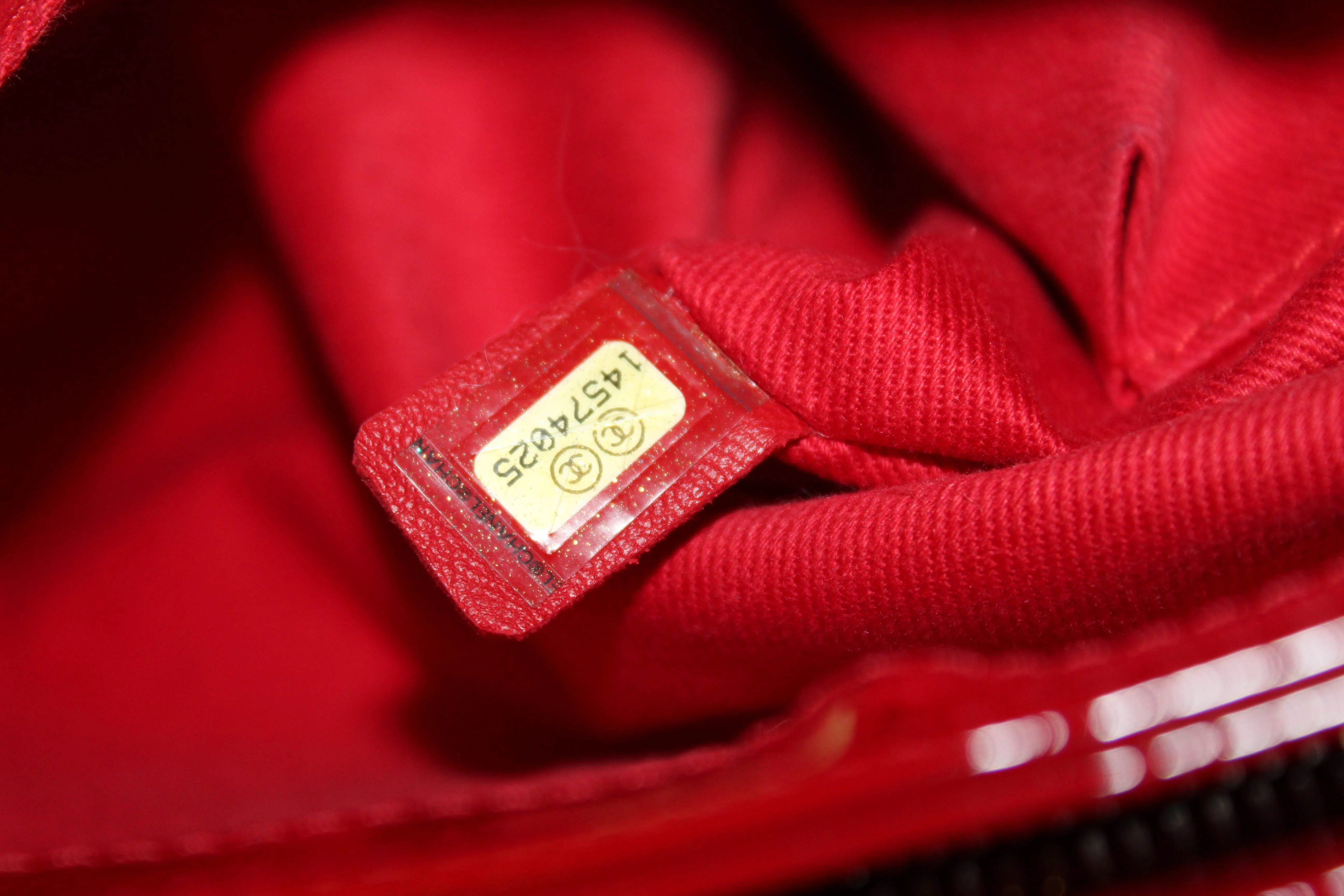 Authentic Chanel Red Quilted Patent Leather Bowling Mademoiselle Shoulder Bag