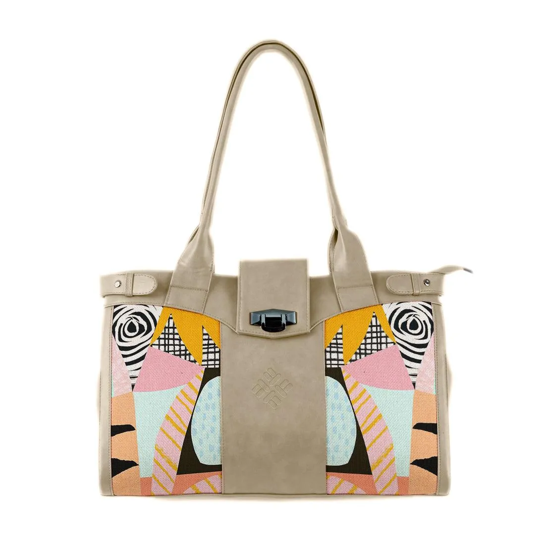 Beige Double Handle Large Bag Abstract