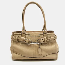 Beige Grained Leather Hampton Tote