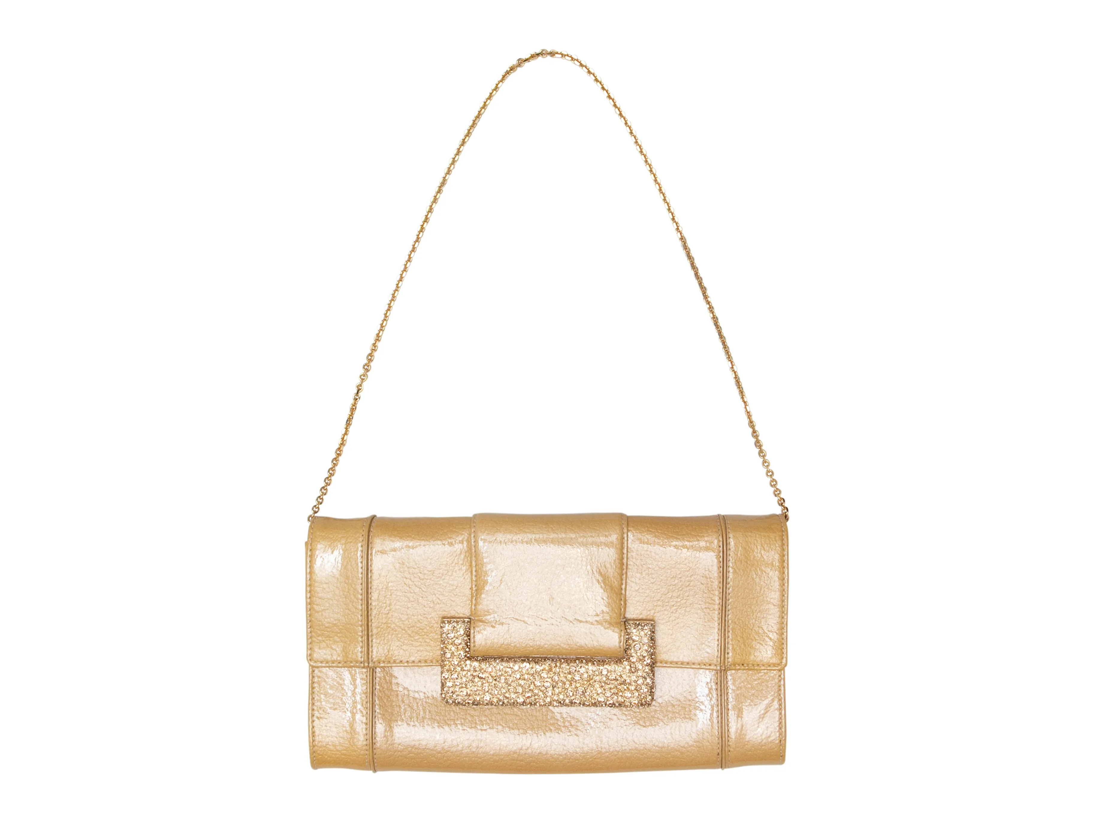 Beige Judith Leiber Patent Embellished Clutch