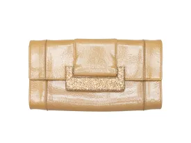 Beige Judith Leiber Patent Embellished Clutch