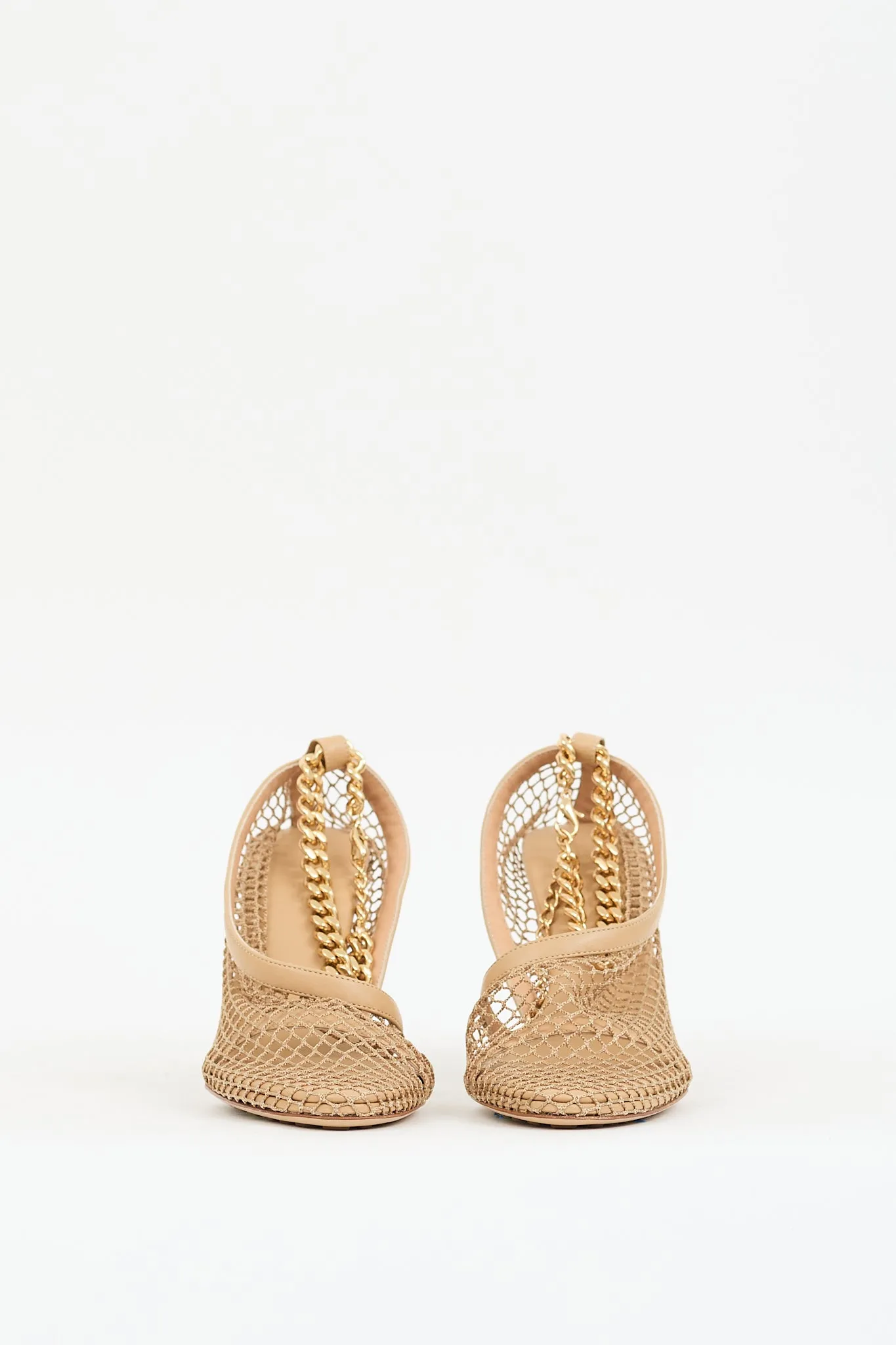 Beige Mesh & Leather Chained Ankle Heel