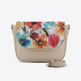 Beige Messenger Crossbody White Floral