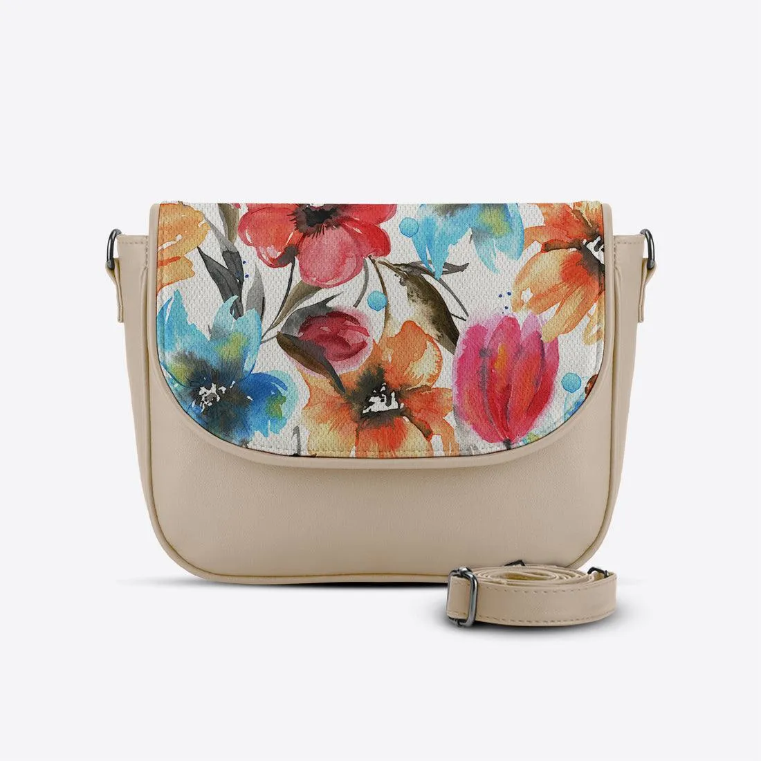 Beige Messenger Crossbody White Floral