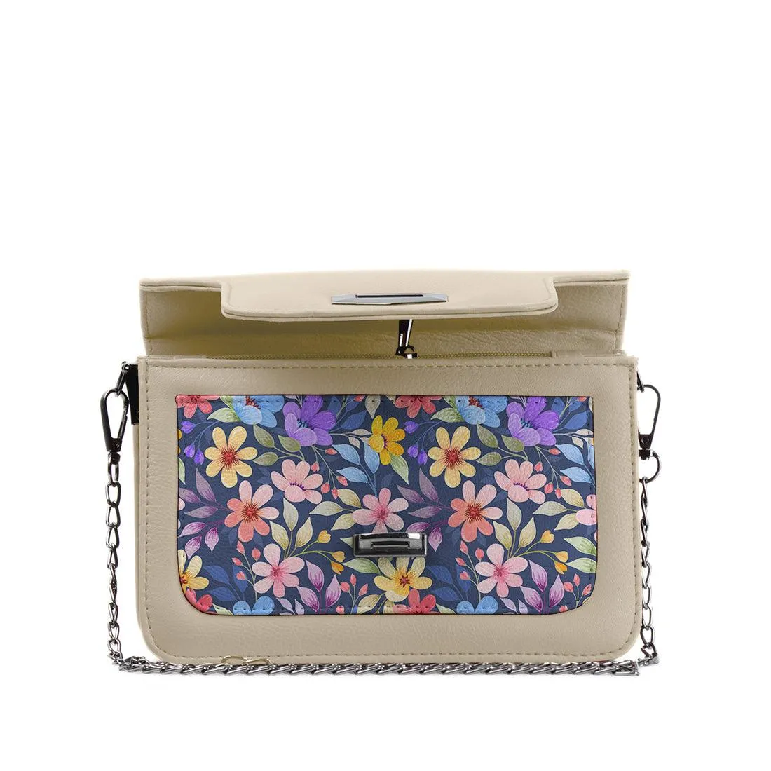 Beige Mini Embossed Chain Bag Purple Floral