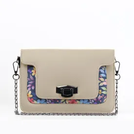 Beige Mini Embossed Chain Bag Purple Floral