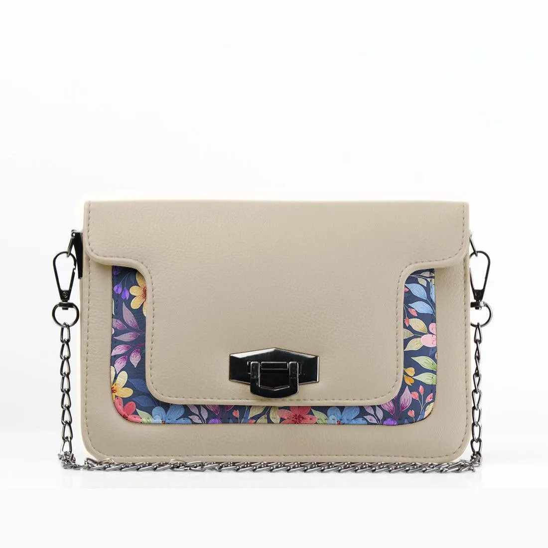 Beige Mini Embossed Chain Bag Purple Floral