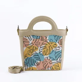 Beige Top Handle Handbag Floral