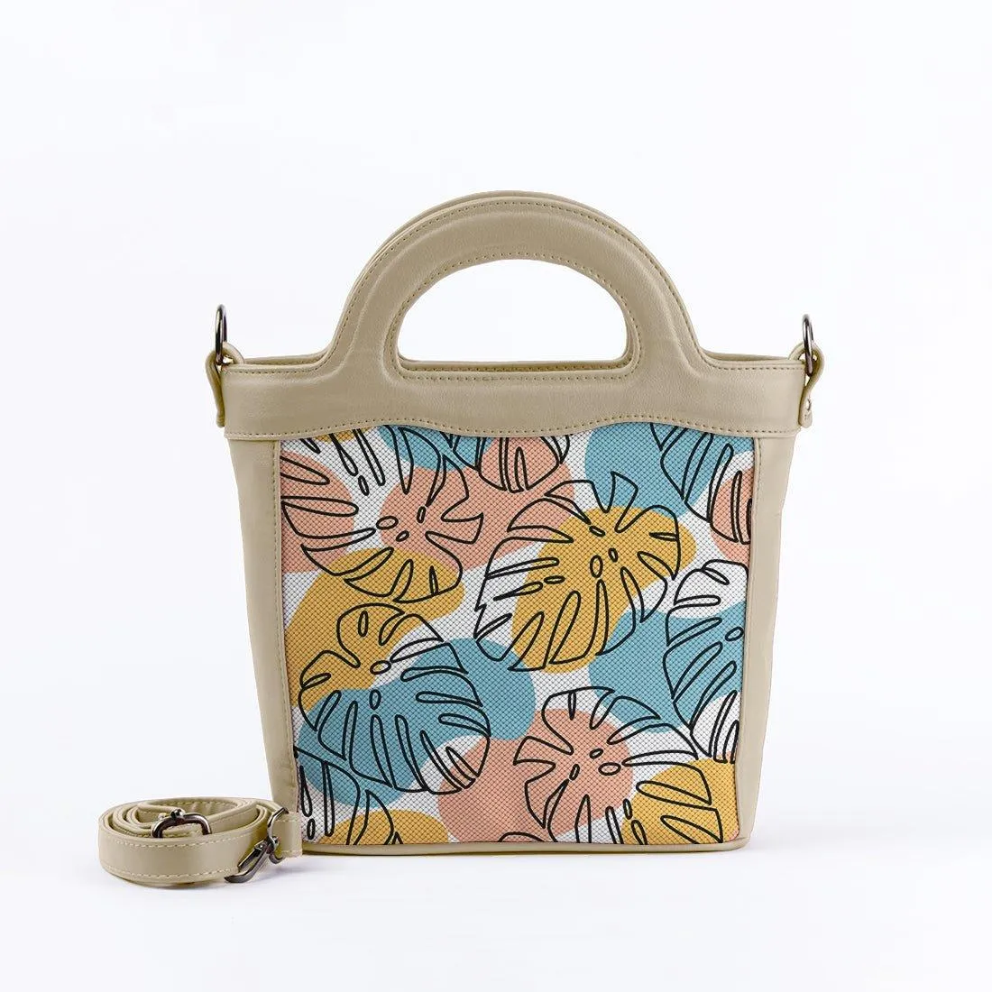 Beige Top Handle Handbag Floral