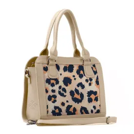 Beige Travel Hobo Bag Orange Cheetah