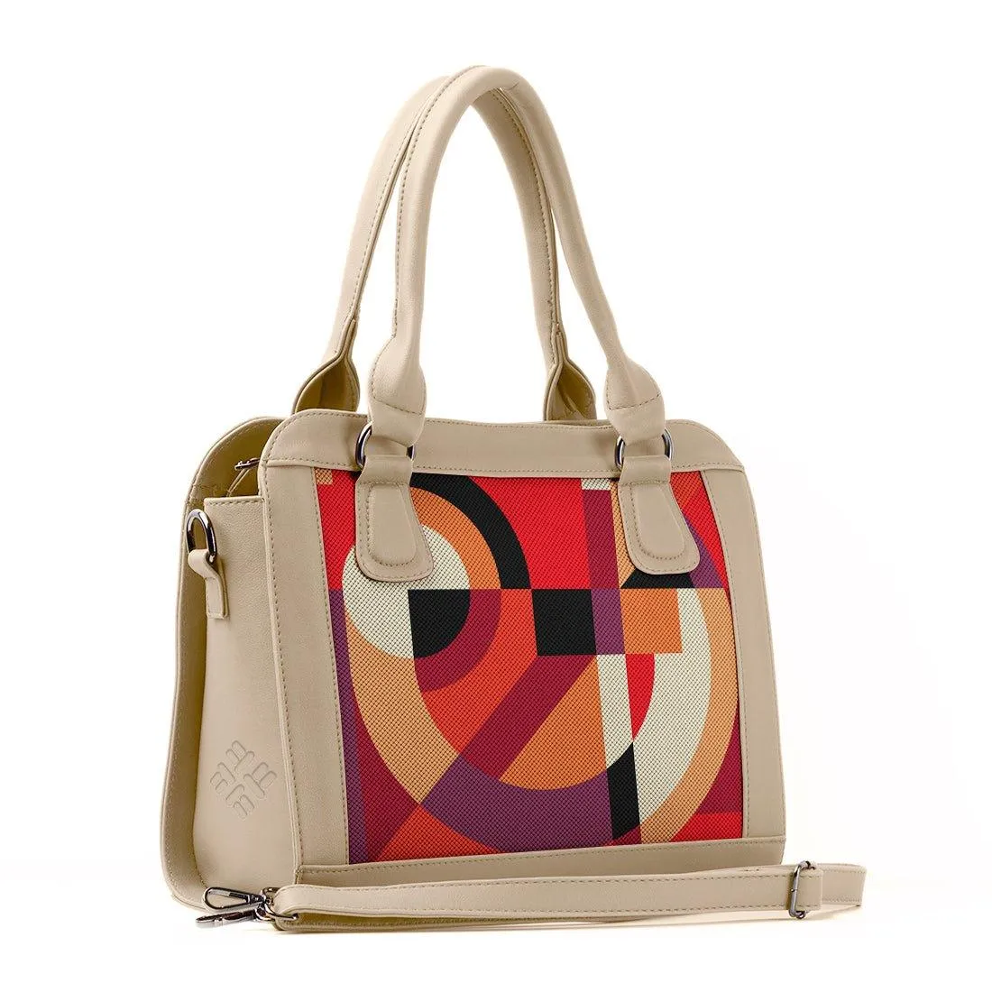 Beige Travel Hobo Bag Red Geo