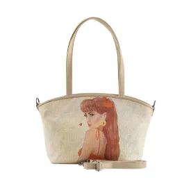 Beige Wide Tote Bag Brunette Beauty