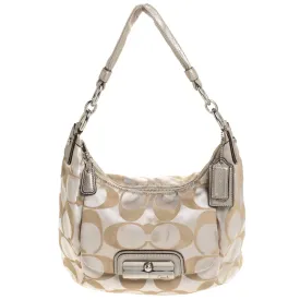 Beige/Gold Canvas and Leather Kristin Hobo