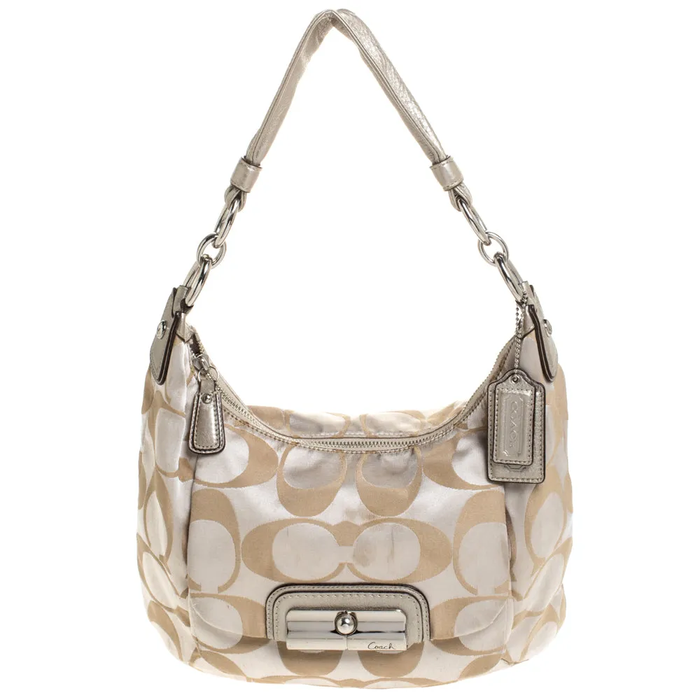 Beige/Gold Canvas and Leather Kristin Hobo
