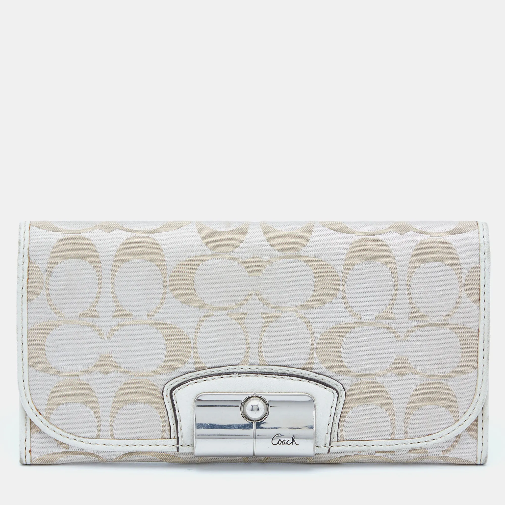 Beige/White Signature Canvas and Leather Flap Continental Wallet