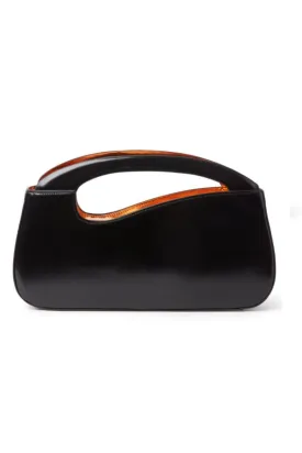 BLACK LARGE CURVE SHOULDER BAG WITH PEACH PATENT COLLAR