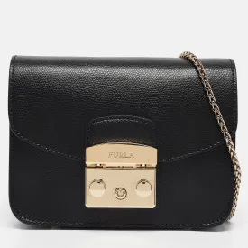 Black Leather Mini Metropolis Chain Crossbody Bag
