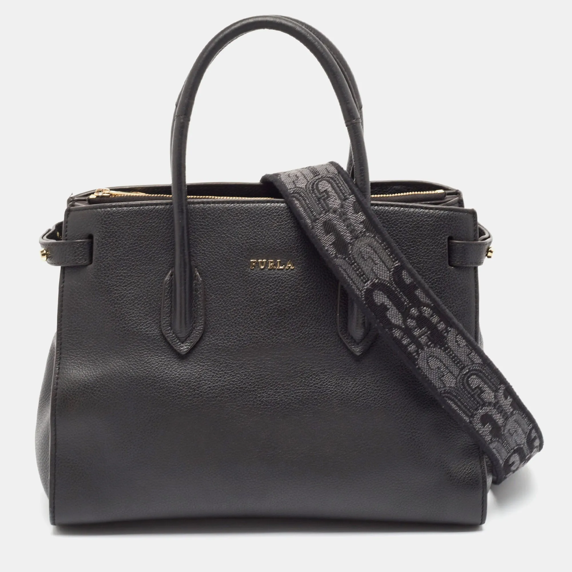 Black Leather Pin S Tote