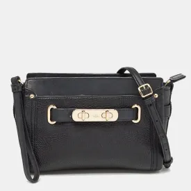 Black Leather Swagger Wristlet Crossbody Bag