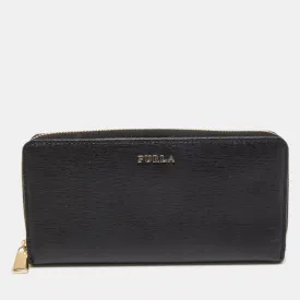 Black Leather Zip Around Flap Continental Wallet