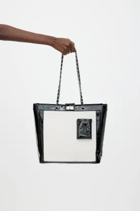 Black Patent & Cream Hair Tote Bag
