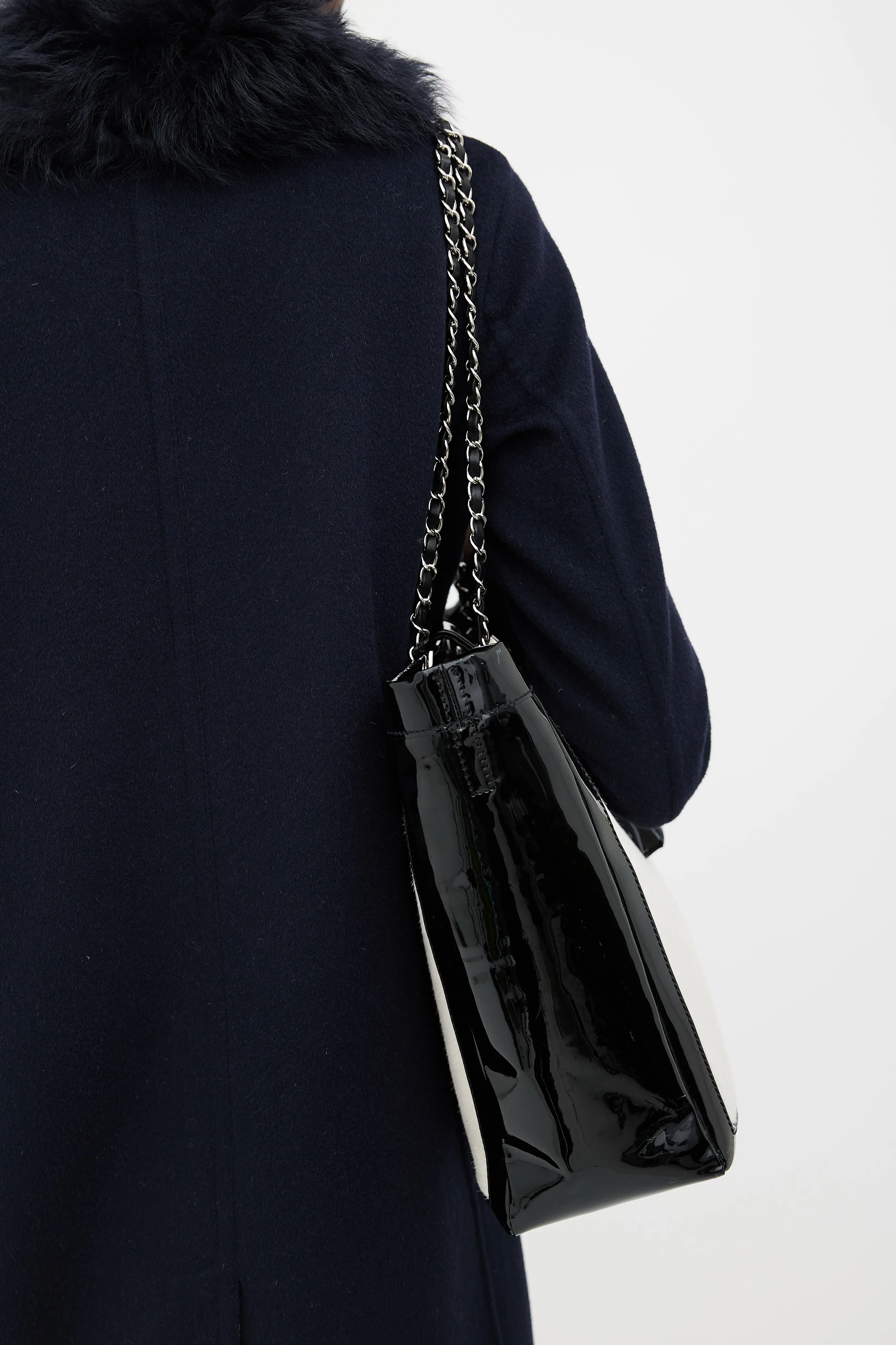 Black Patent & Cream Hair Tote Bag