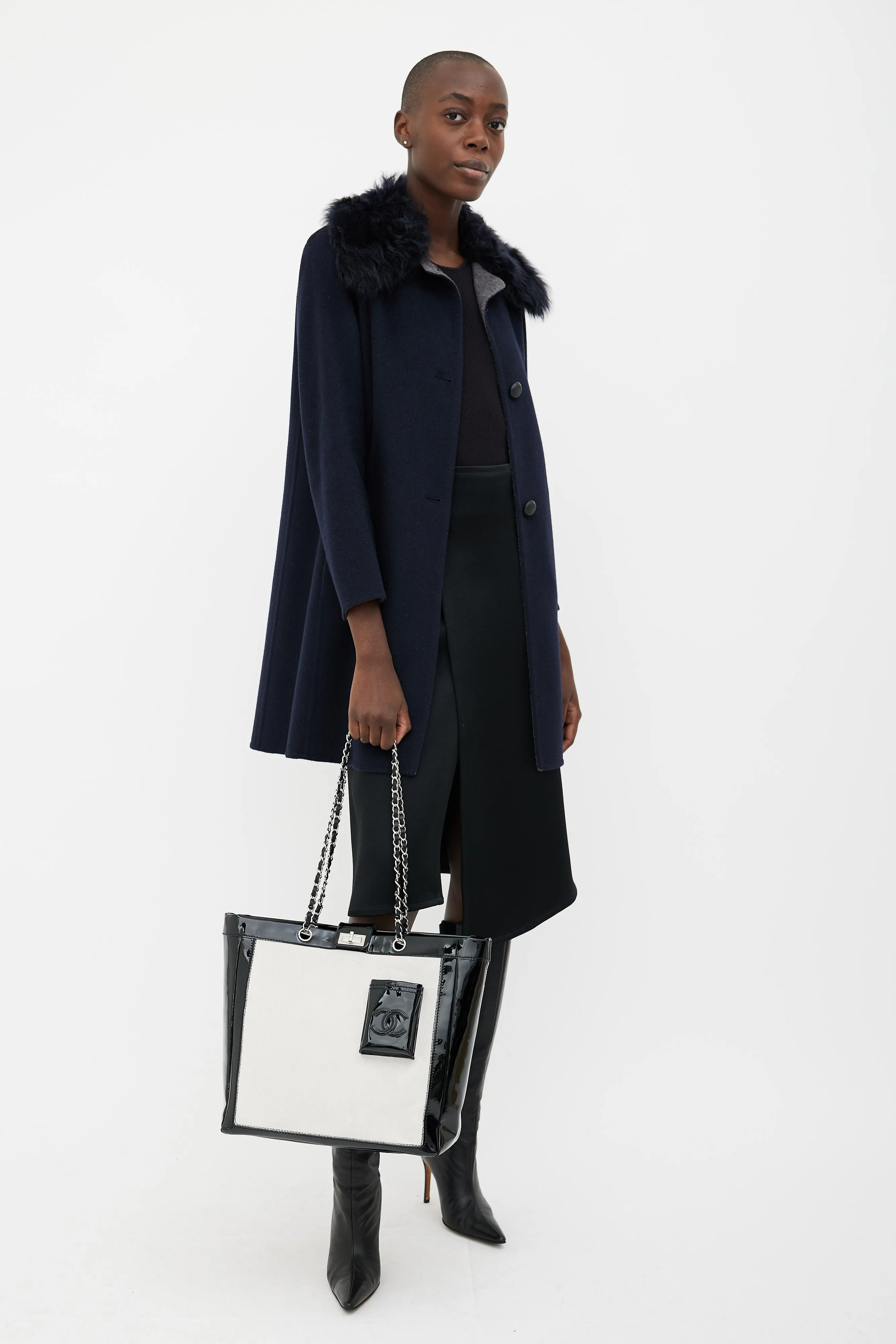 Black Patent & Cream Hair Tote Bag