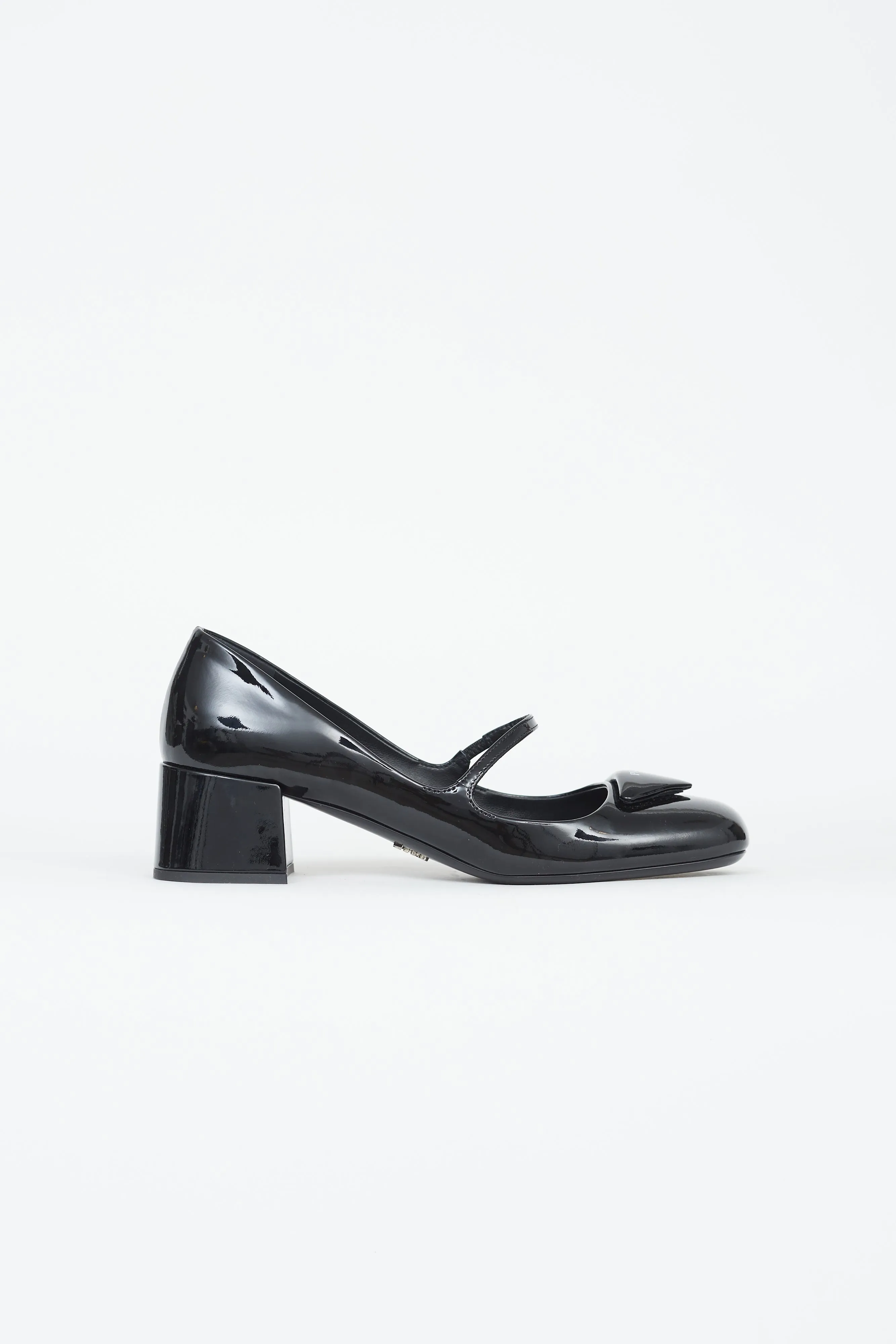 Black Patent Leather Triangle Logo Mary Jane Pumps