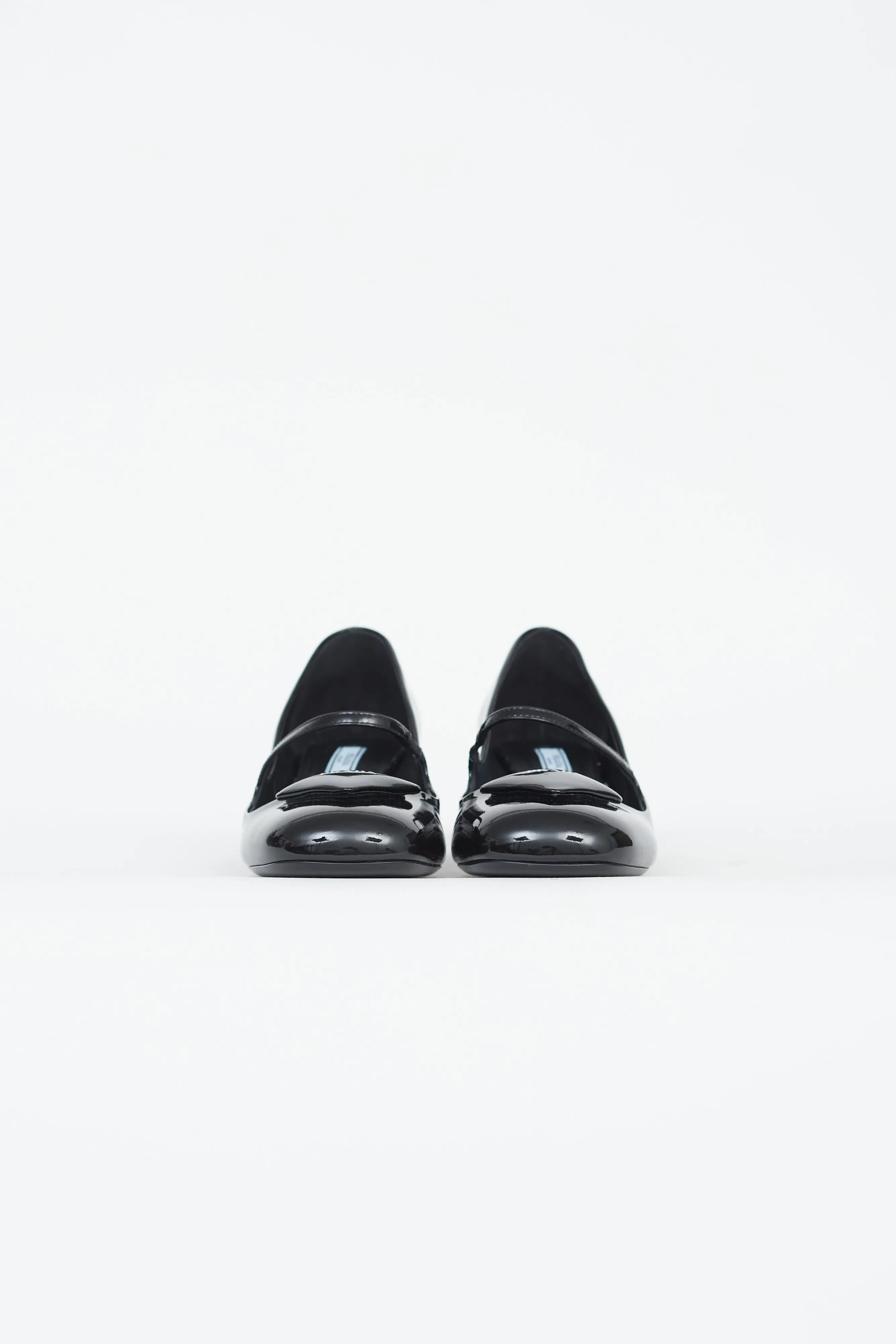 Black Patent Leather Triangle Logo Mary Jane Pumps