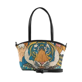 Black Wide Tote Bag Tiger in the mountains