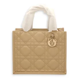 Book Tote Small Powder Beige Top Handle Bag in Lambskin, Gold hardware