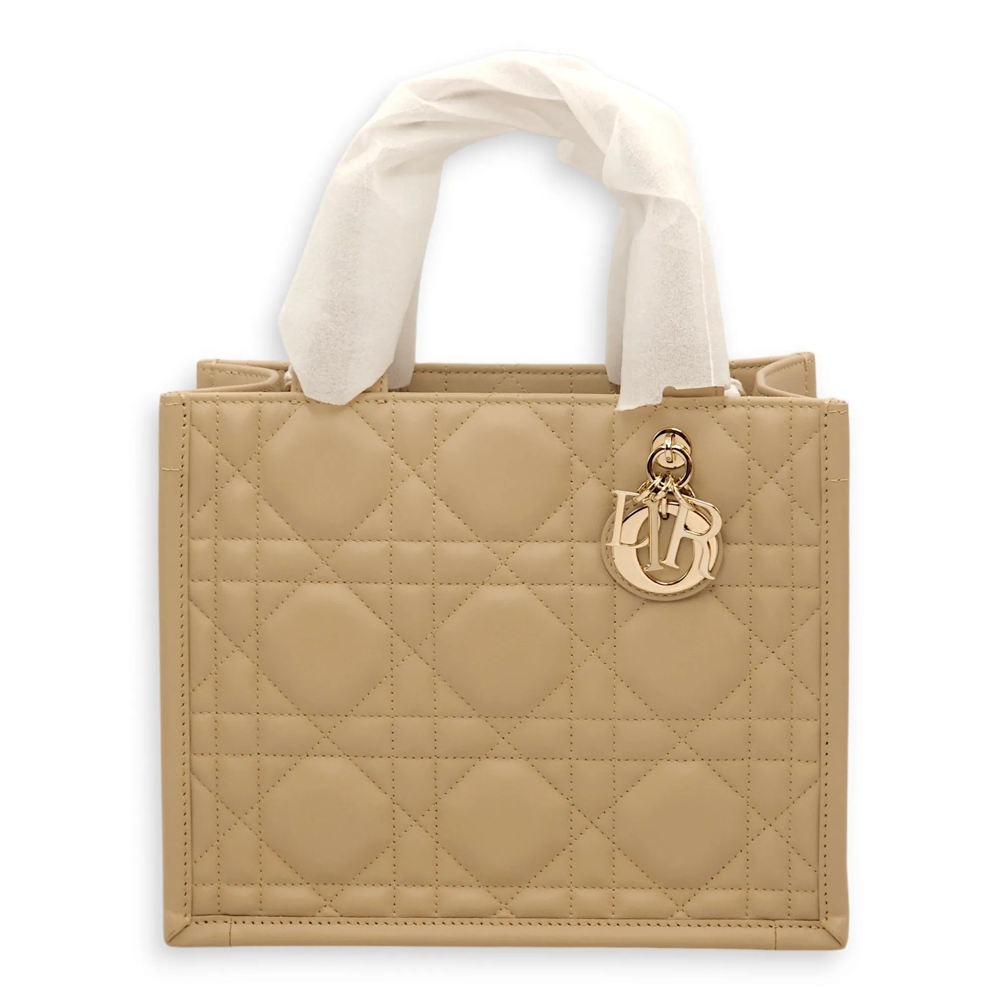 Book Tote Small Powder Beige Top Handle Bag in Lambskin, Gold hardware