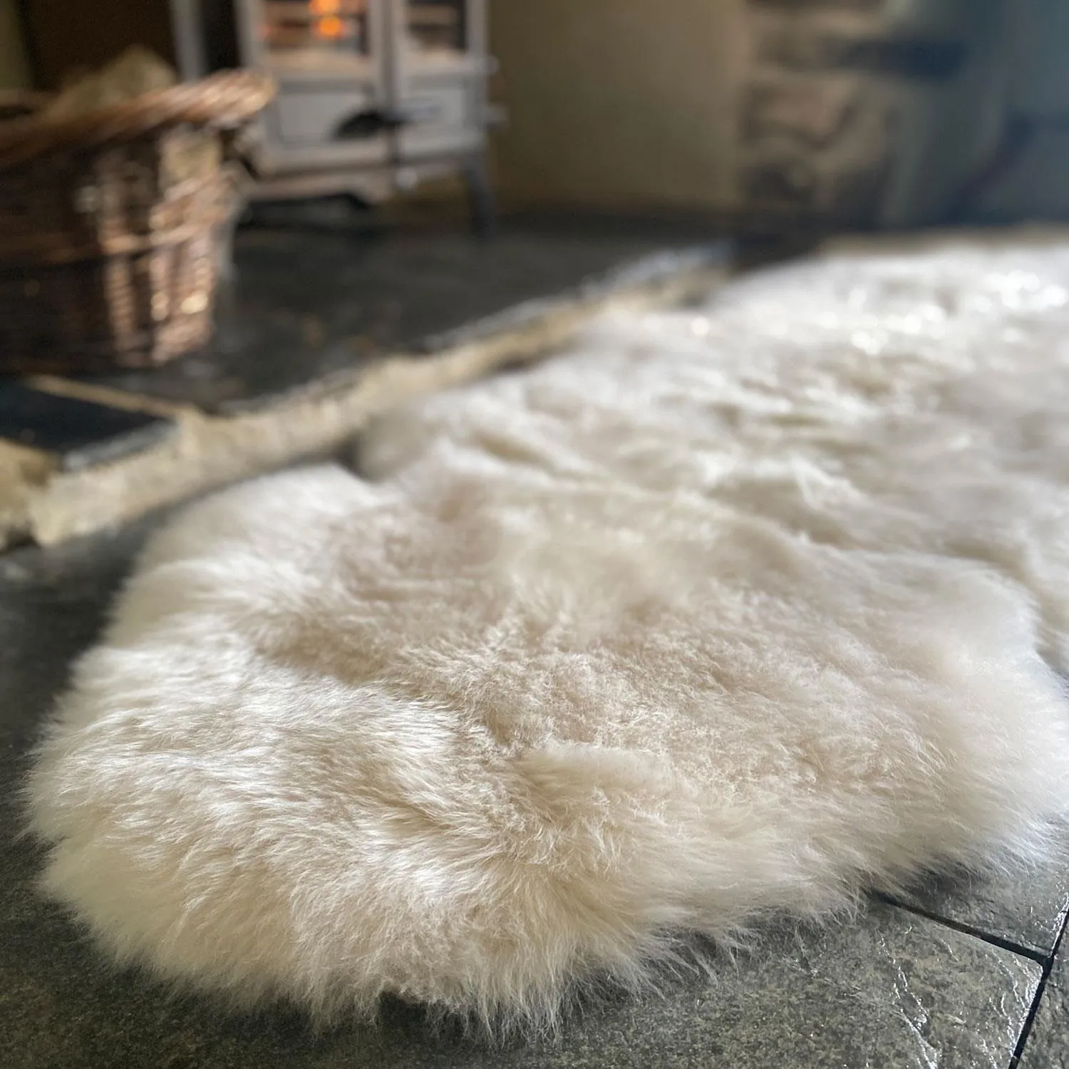 British Double Sheepskin Rug Linen