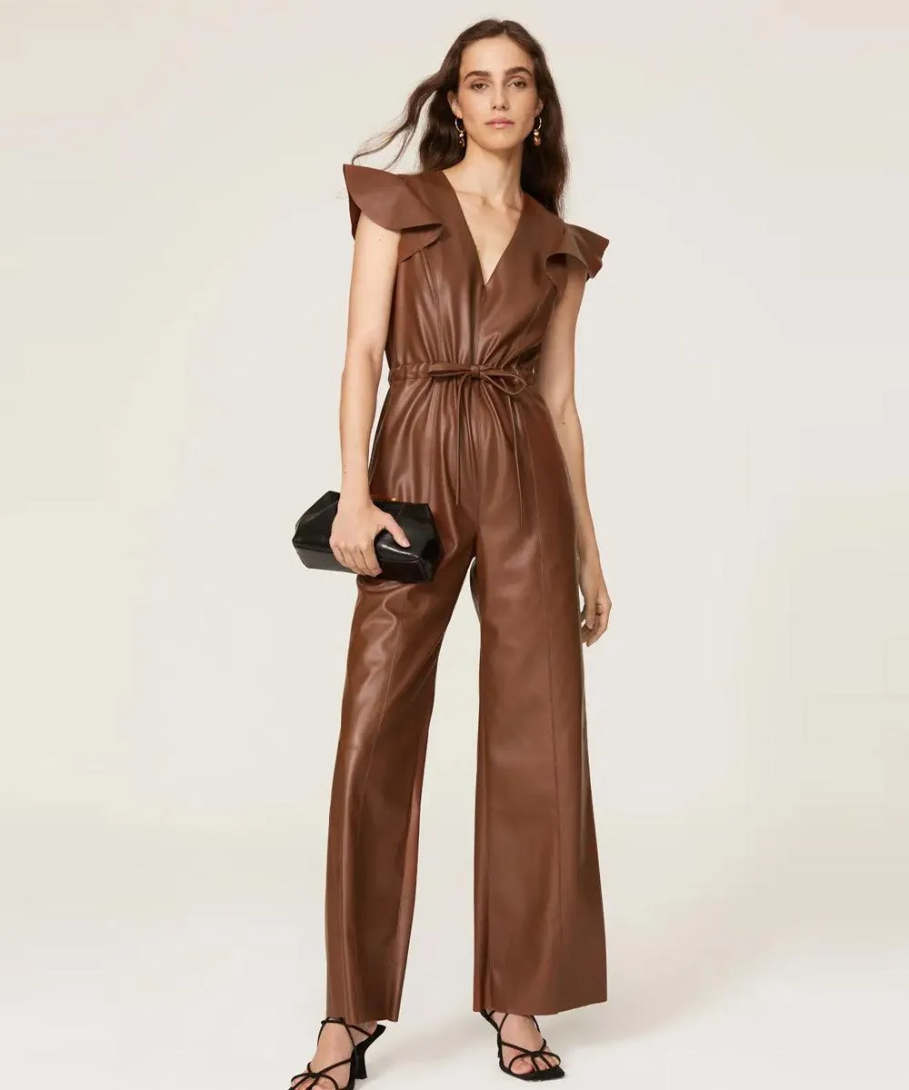Brown Sheepskin Leather Jumpsuit