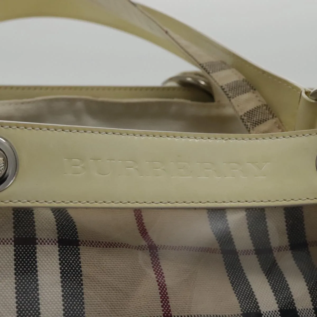BURBERRY Nova Check Bag Vinyl Canvas Leather Clear Beige Silver hk1701